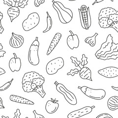 Seamless pattern with doodle vegetables.