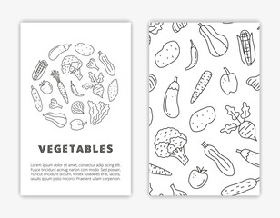 Card templates with doodle vegetables.