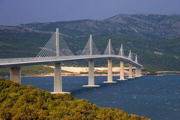 New modern bridge on Peljesac peninsula, connecting southeastern Croatian semi-exclave to the rest of the country. - obrazy, fototapety, plakaty
