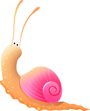 recommend clip art: Cute Little Snail Crawling Carrying Pink Shell, character design for kids. Cute isolated character clipart for story book. Hand drawn vector clip art animal cartoon in watercolor style for children.