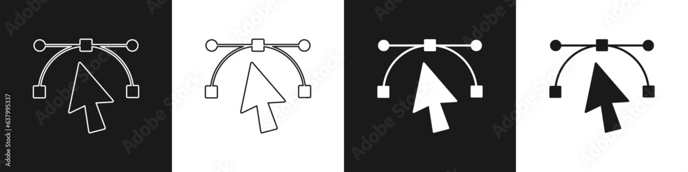 Poster Set Bezier curve icon isolated on black and white background. Pen tool icon. Vector