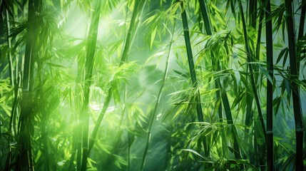 The green bamboo is swaying in the wind, hidden exposure method. Generative AI - obrazy, fototapety, plakaty