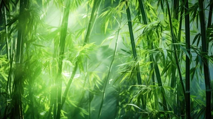 Gardinen The green bamboo is swaying in the wind, hidden exposure method. Generative AI © piai