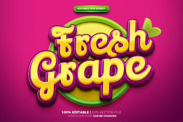Nature Fresh grape fruits 3D Editable text Effect Style