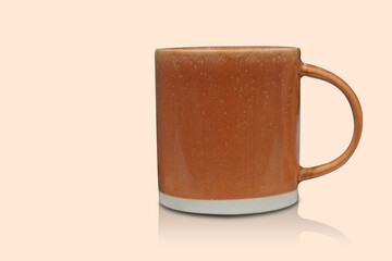 side view orange and white ceramic cup on cream background, object, decor, fashion, decoration, kitchen, copy space
