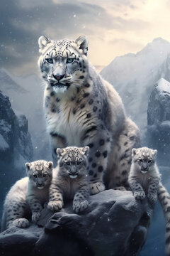 Schneeleopard mit Babys blaue augen Snow leopard with baby's blue eyes