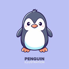 Penguin standing icon vector illustration in flat cartoon style: Perfect for poster, card, decoration, print