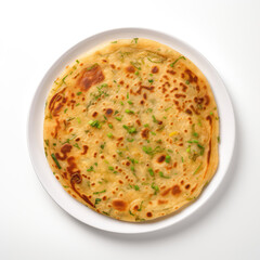 Aloo Paratha Pakistani Dish On Plate On White Background Directly Above View