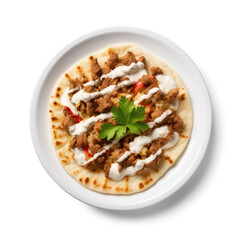 Donair Canadian Dish On Plate On White Background Directly Above View