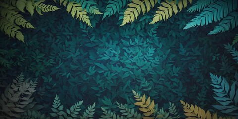 Fototapeta na wymiar blue and green background. Beautiful dark turquoise nature background. Fern leaves. Toned blue frond background for design. Web banner. Website header. Exotic plants.