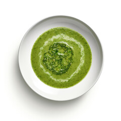 Green Soup Portuguese Dish On Plate On White Background Directly Above View