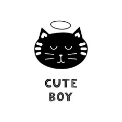 Doodle cat face with lettering cute boy.