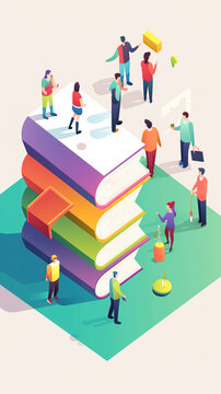People and stack of books, concept illustration, generative AI.