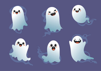 Naklejka premium set of cute halloween ghosts illustration design, flat halloween ghosts