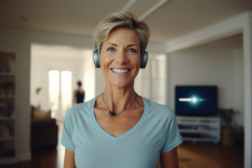 Naklejka premium Portrait Smiling middle aged woman doing sport