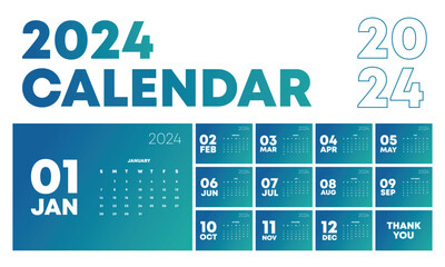 Gradient 2024 calendar template with green color