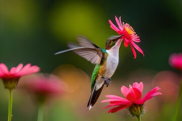 Naklejka premium hummingbird eating from flower