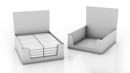 Trade packaging for placement on store shelves. Cardboard box. 3d illustration