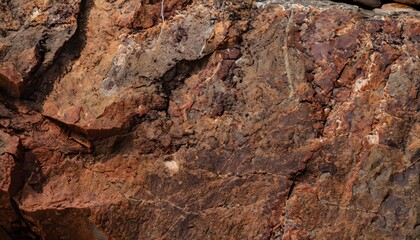 Dark red orange brown rock texture with cracks Rough mountain surface. Close-up. Rock, texture, stone.