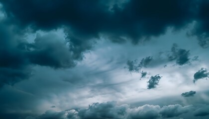 Naklejka na ściany i meble Night skies with clouds. Gloomy sky background for design. Dramatic ominous thunderstorm. Cloud, blue, nature, weather, storm, cloudscape.