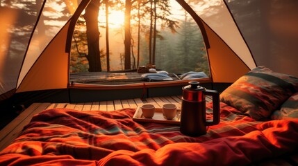 A tent with a view of the woods