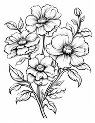 Hand drawn flowers with white background. Generative AI