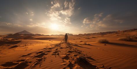 Naklejka premium A man walking alone in the desert exhausted sweat HD wallpaper