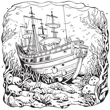 sea ship sailing in ocean coloring book pirates ship drawing vector