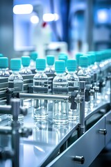 Obraz premium Medical vials. Production line at pharmaceutical factory