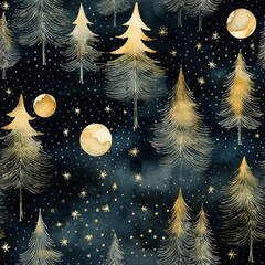 Watercolor Christmas Trees Digital Paper, Seamless Christmas Pattern, Seamless Watercolor Holiday Texture, Digital Art