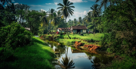 Obraz premium small south village with beautiful houses green HD wallpaper