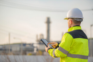 Asian man petrochemical engineer working at oil and gas refinery plant industry factory,The people...