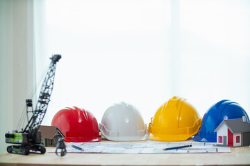 Yellow helmet were prepared for Construction engineers to wear before entering the construction...