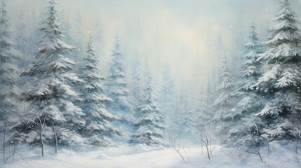Fototapeta na wymiar A tranquil winter forest scene enhanced by delicate snowfall, evoking a sense of holiday wonder - Generative ai