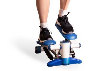 Home fitness. A woman training on a stepper close up photo isolated invisible png or white background