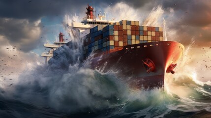 Illustration of a container ship sailing on vast open waters