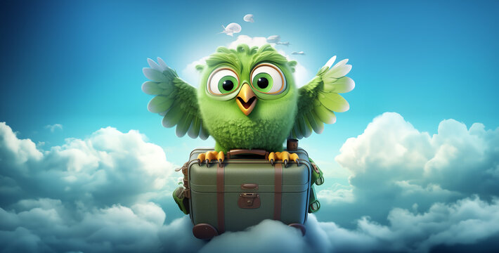 owl on sky a green owl like duolingo fly with baggage in sky HD wallpaper