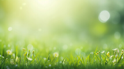 Obraz premium natural green background with selective focus, Spring summer background with frame of grass and leaves on nature.