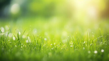 natural green background with selective focus, Spring summer background with frame of grass and leaves on nature.