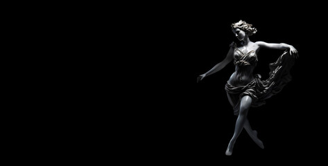 Fototapeta na wymiar Marble Greek Goddess on a black background with copy space.