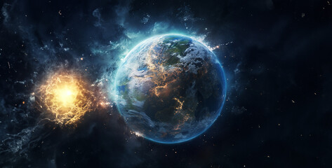 Obraz na płótnie Canvas planet in space destroy ultra hyper realistic photo from earth from universe destroy Hd wallpaper