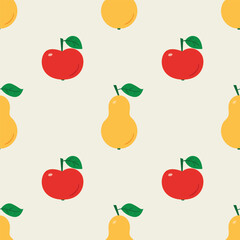 Seamless vector natural pattern of apples and pears