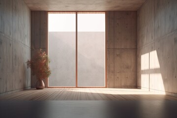 a wooden frame and wood textured concrete wall