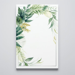 wedding invitation card set template design with watercolor greenery leaf and branch