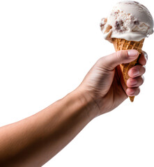 Hand holding Delicious ice cream in waffle cones, Homemade, PNG, Transparent, isolate.