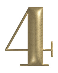 3d number 4 with realistic golden texture. Metal, inflate, luxury number four serif font, isolated on transparent background.