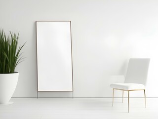 blank frame with white chair and vase