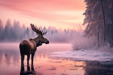 Obraz na płótnie Canvas Majestic Moose in a Frozen Wonderland