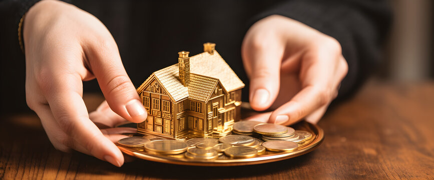 Golden House with Gold Coins - Wealth Symbolism Generative ai