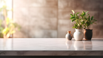 Wooden light empty tabletop in modern kitchen, Asian oriental style, kitchen panel in interior